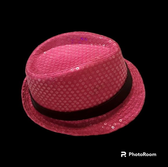 Disney Pink Sequin Fedora/Hat w Silk Black Band NWOT - Picture 3 of 5